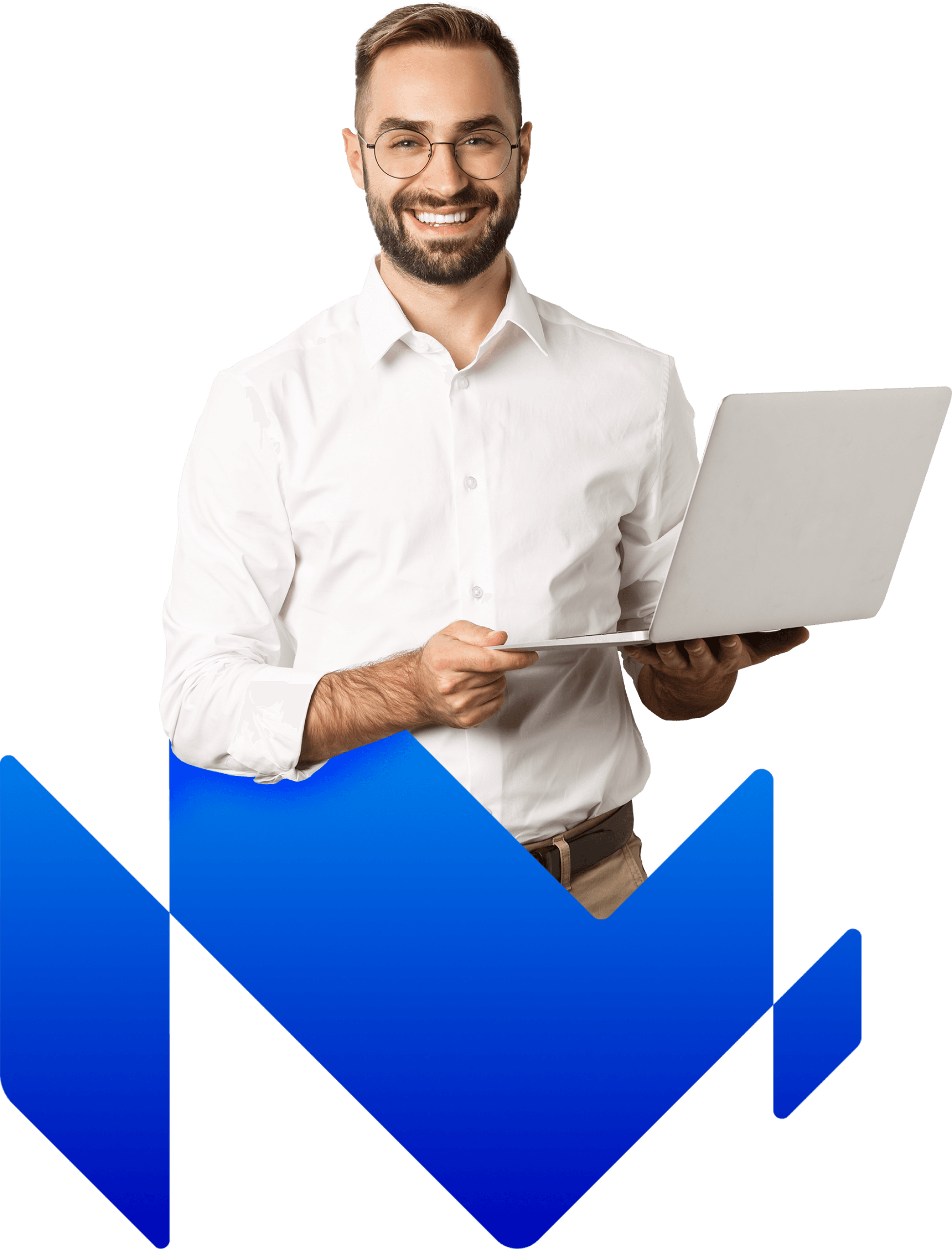 MerCloud Logo with a Man and Laptop