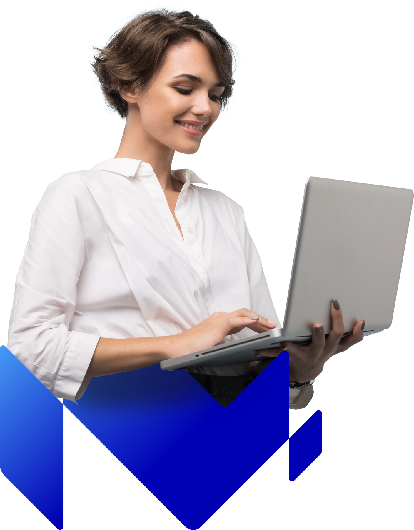 MerCloud Logo with a Woman and Laptop