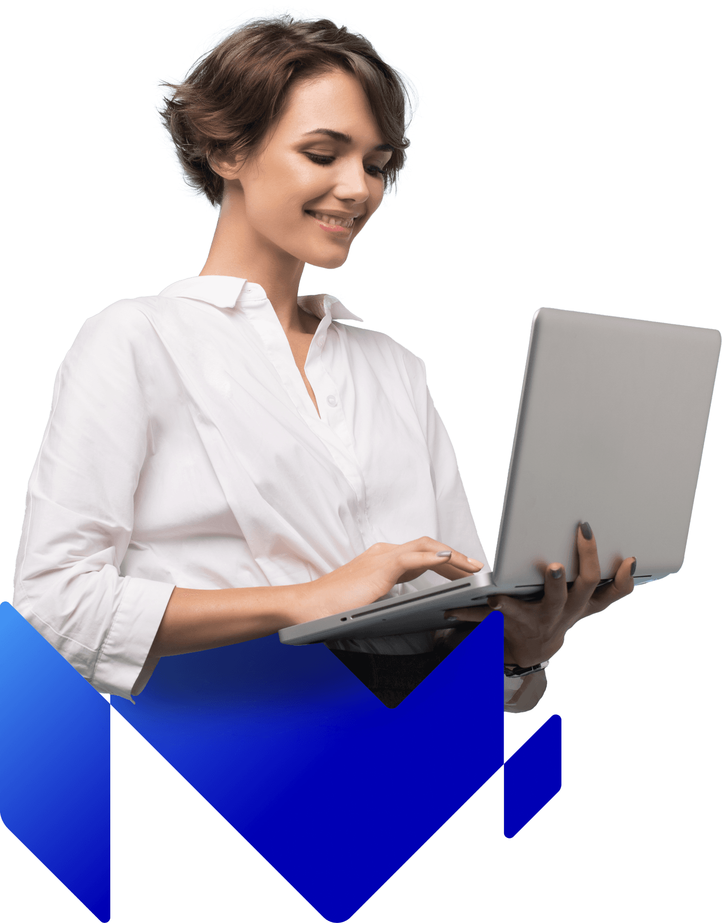 MerCloud Logo with a Woman and Laptop